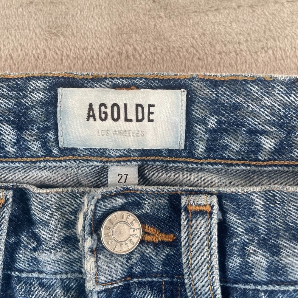AGOLDE Utility Cargo Jeans Women 27 Blue Wash Denim High Rise Designer - Picture 2 of 10